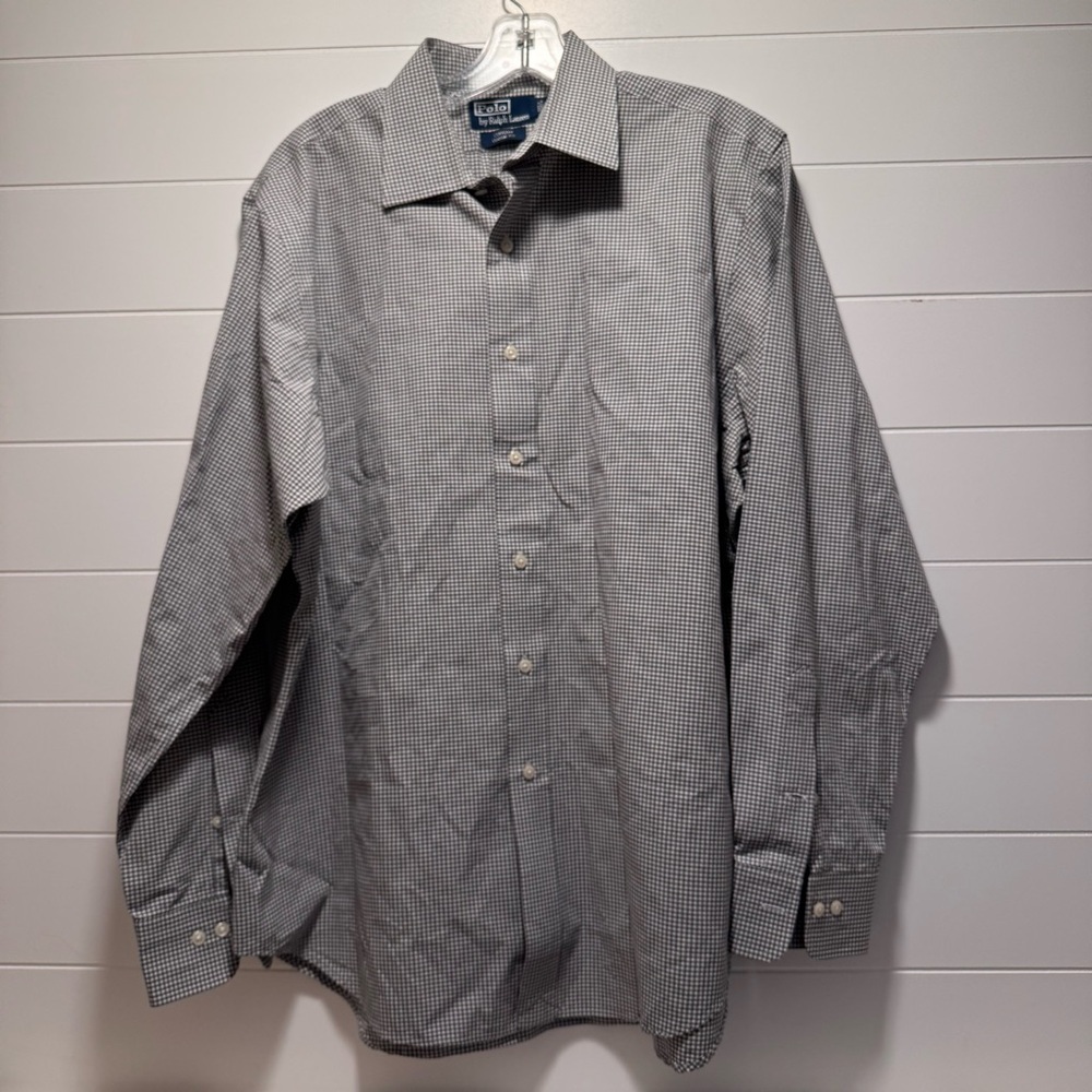 Polo Ralph Lauren Men’s White Black Checked Curham Dress Shirt Size 16.5-34/35